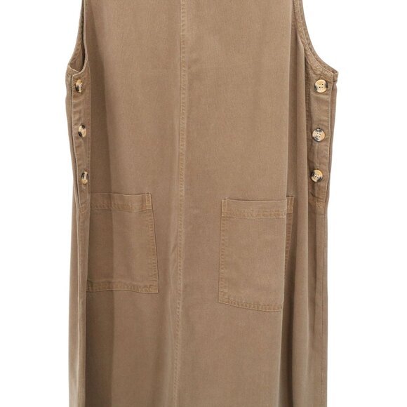 Amy K Su AKS Tencel Pinafore Jumper Maxi Buttoned Pockets Brown Dress L - Picture 2 of 4